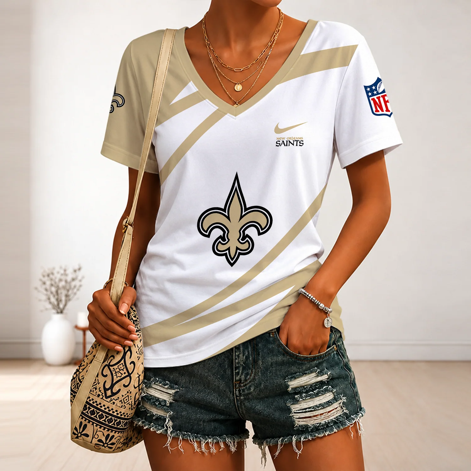 Limited Edition – Customized NFL New Orleans Saints V-Neck Female Shirt - Image 3
