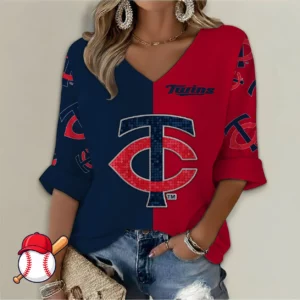 Limited Edition – Customized MLB Minnesota Twins Women’s V-Neck Long Sleeve Shirt