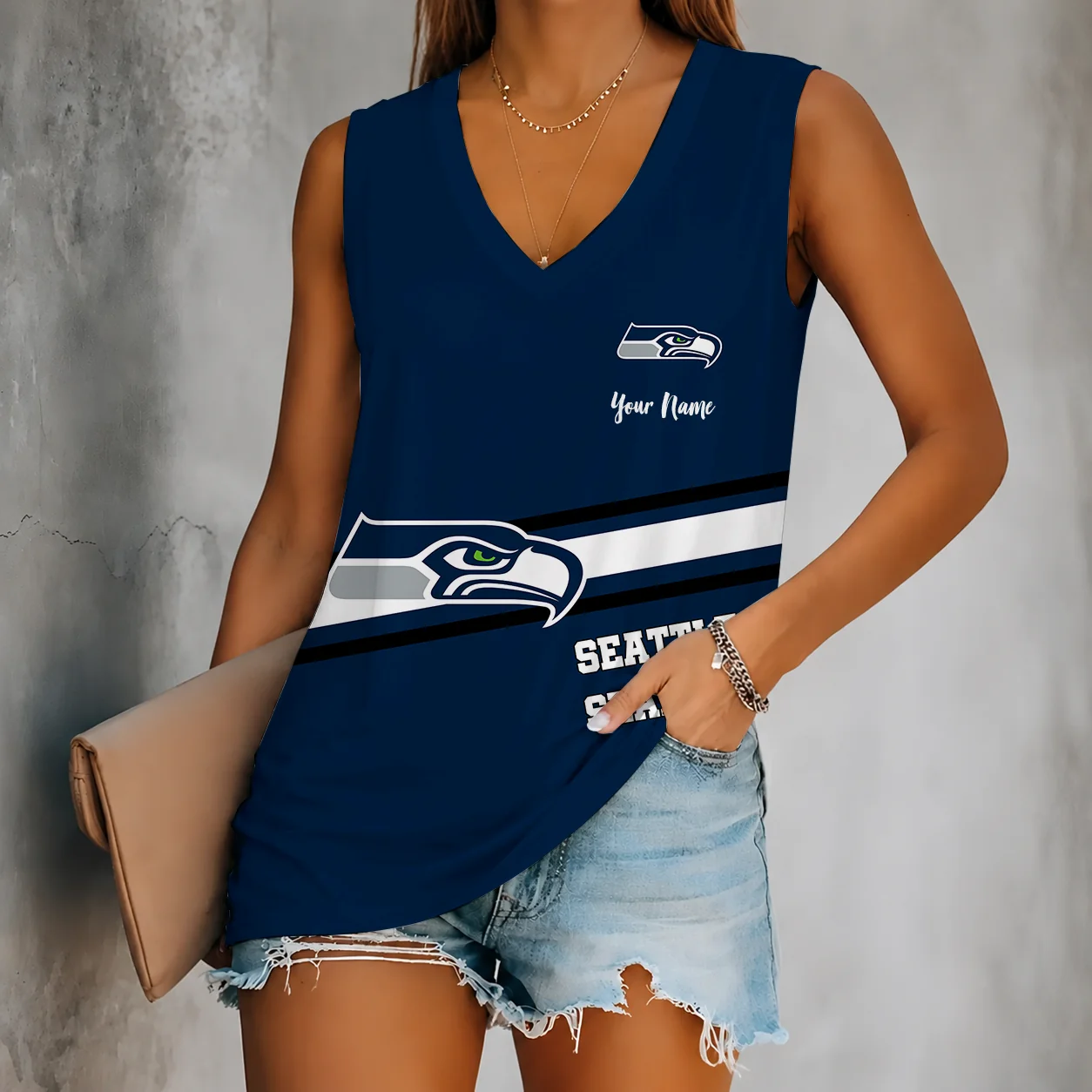 Limited Edition – Customized NFL Seattle Seahawks Women’s V-Neck Tank Top
