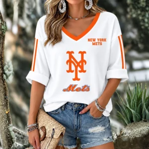 Limited Edition – Customized MLB New York Mets Women’s Heart V-Neck Long Sleeve Shirt