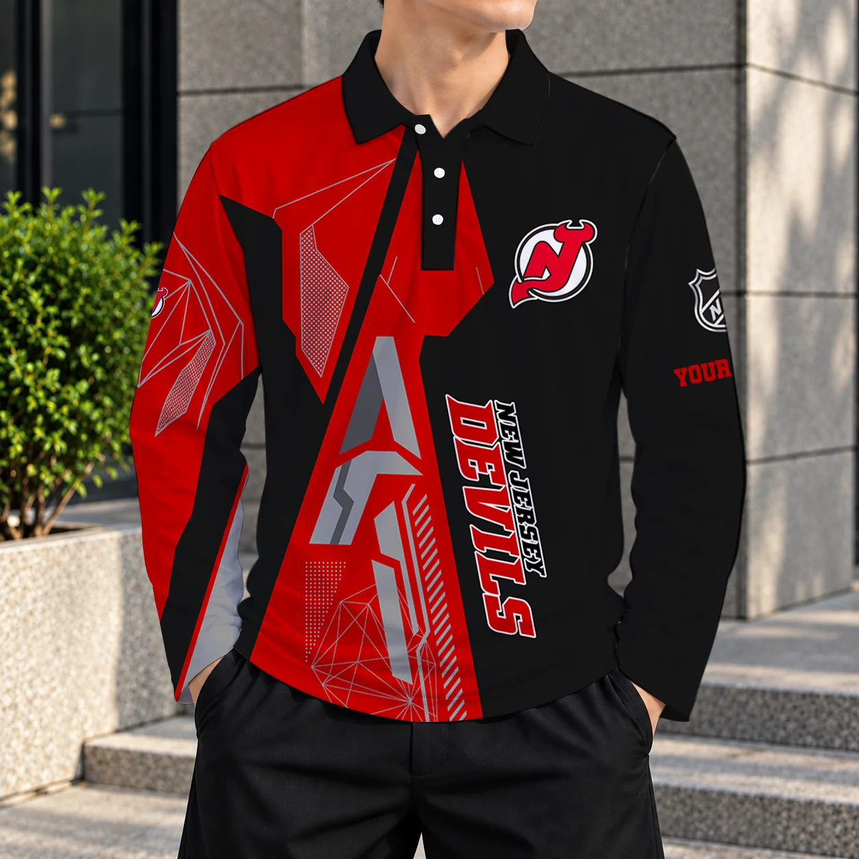 Limited Edition – Customized NHL New Jersey Devils Men Long Sleeve Polo