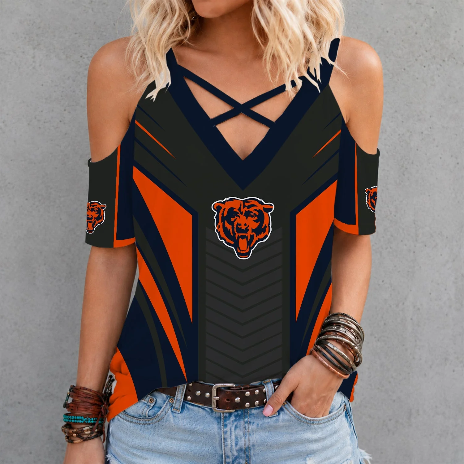 Limited Edition – Customized NFL Chicago Bears Criss Cross V-Neck Top
