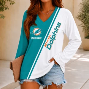 Limited Edition – Customized NFL Miami Dolphins Women’s V-Neck Long Sleeved Shirt