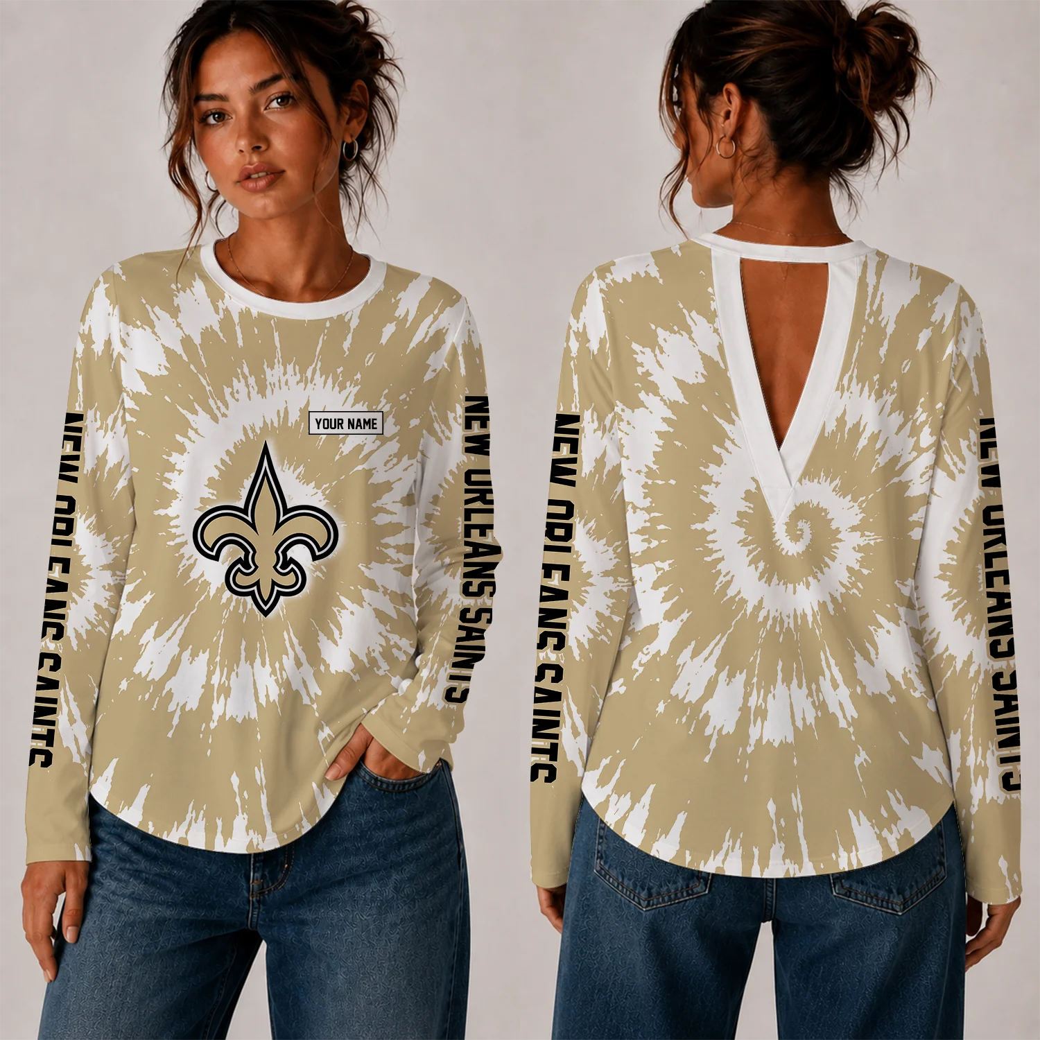 Limited Edition – Customized NFL New Orleans Saints Women’s Back V-Cut Long-Sleeve Shirt