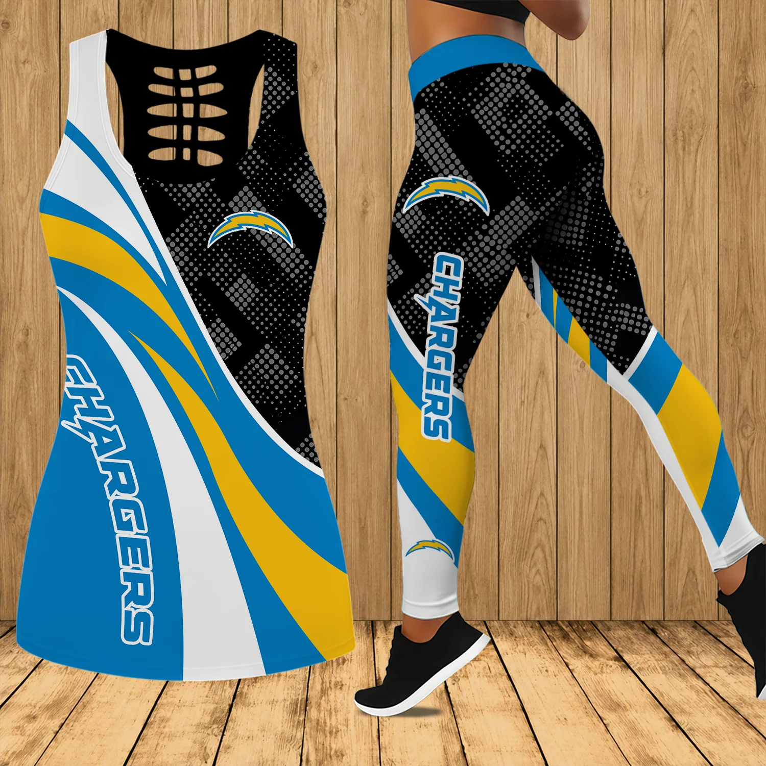 Limited Edition – Customized NFL Los Angeles Chargers Hollow Tank Top & Leggings Set