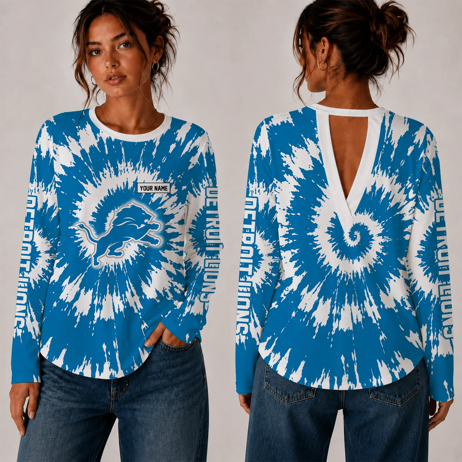 Limited Edition – Customized NFL Detroit Lions Women’s Back V-Cut Long-Sleeve Shirt
