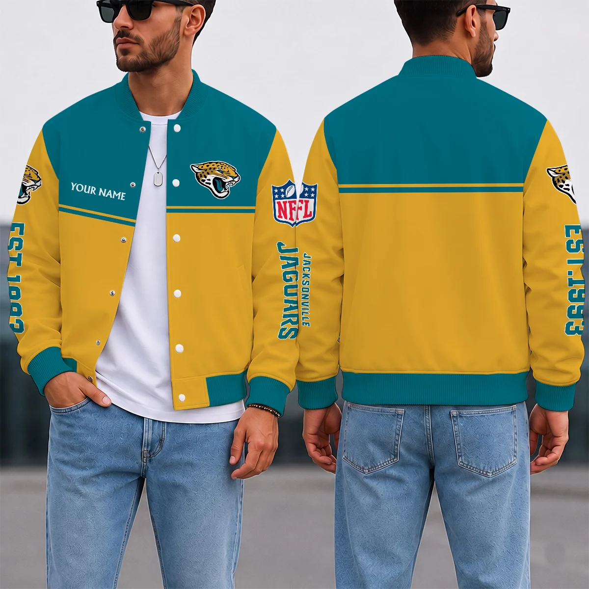 Limited Edition – Customized NFL Jacksonville Jaguars Satin Varsity & Baseball Jacket
