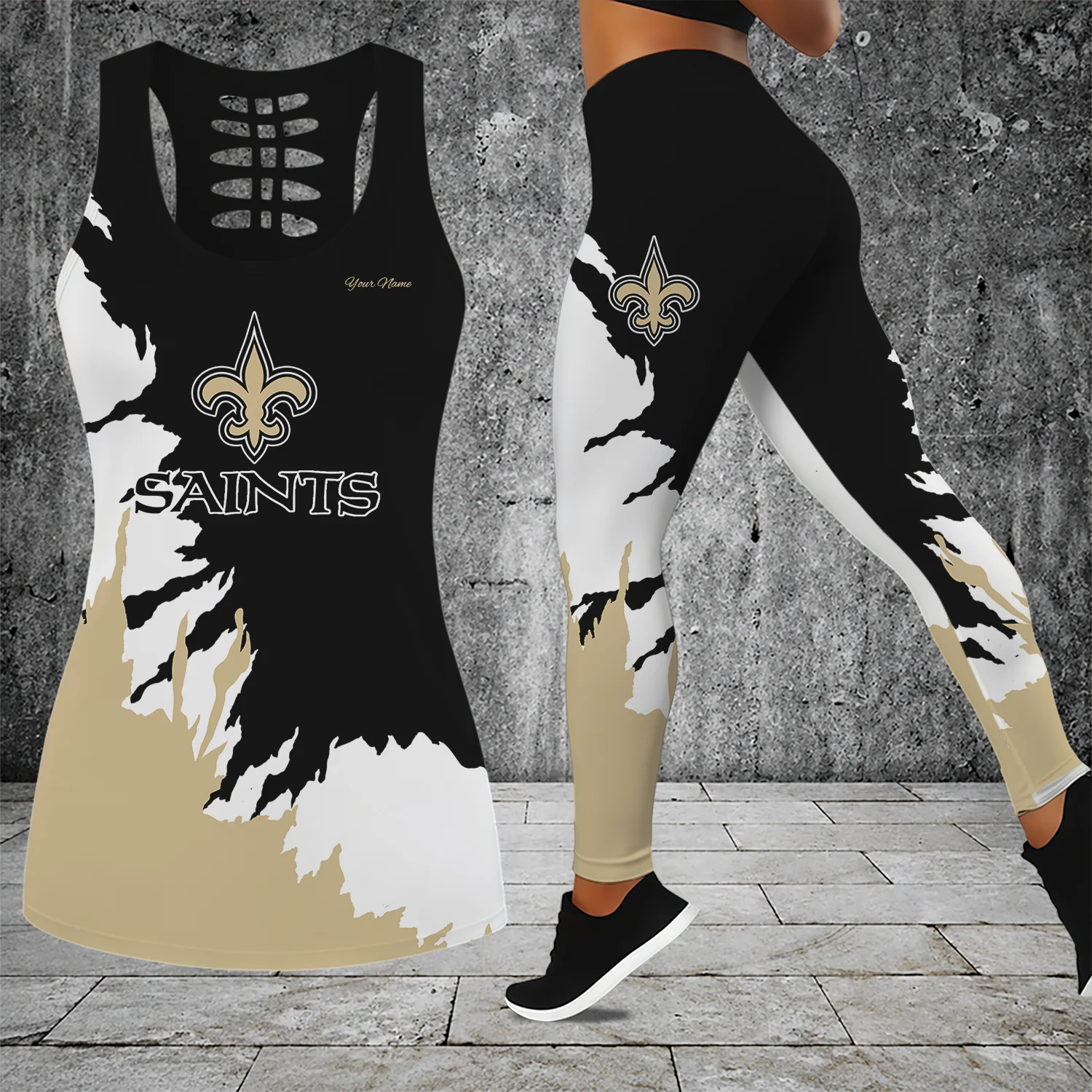 Limited Edition – Customized NFL New Orleans Saints Hollow Tank Top & Leggings Set