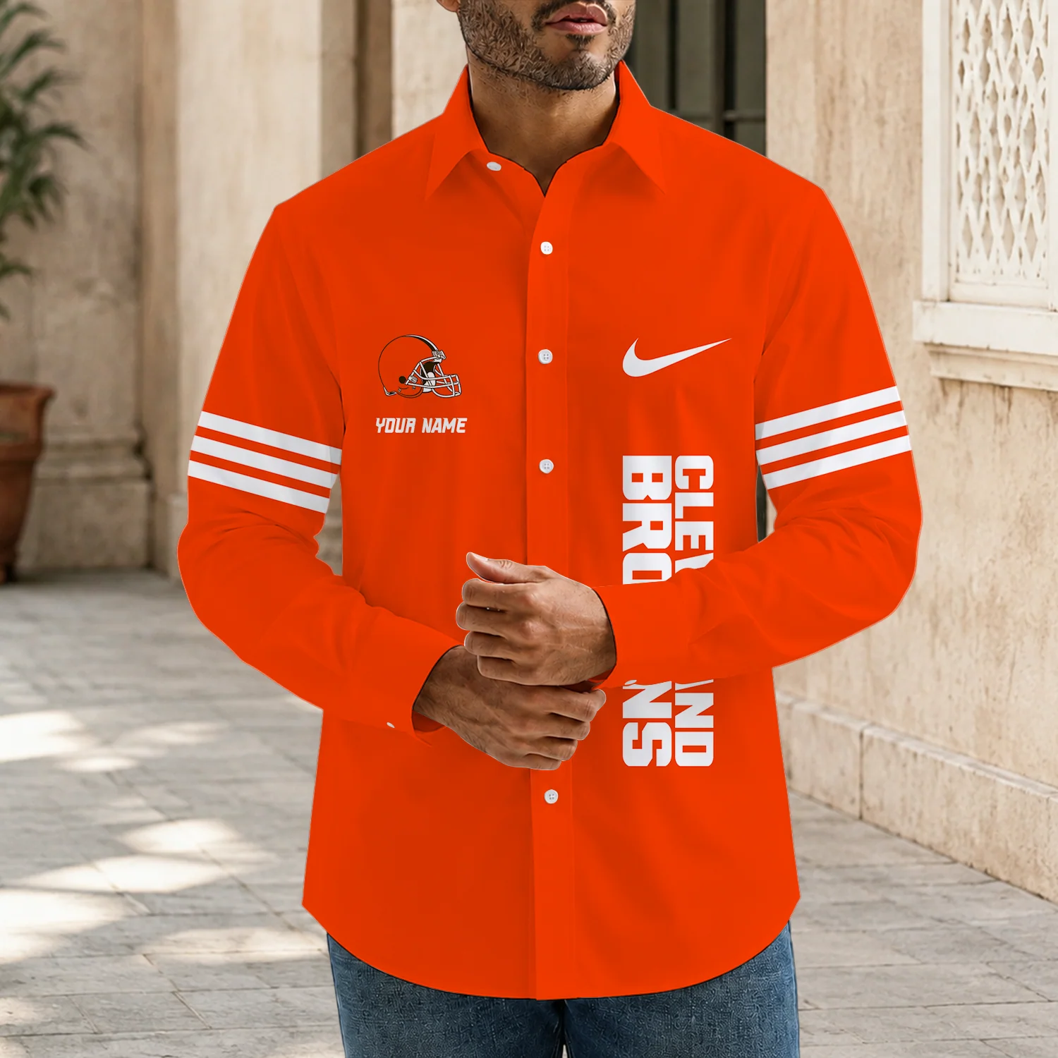 Limited Edition – Customized NFL Cleveland Browns Men’s Long Sleeve Button-Up Shirt