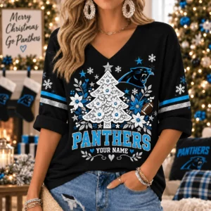 Limited Edition – Customized NFL Carolina Panthers Women’s Heart V-Neck Long Sleeve Shirt
