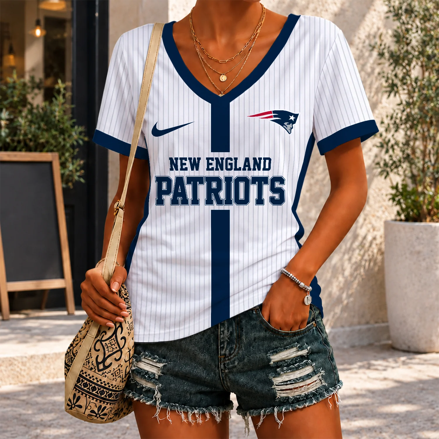 Limited Edition – Customized NFL New England Patriots V-Neck Female Shirt