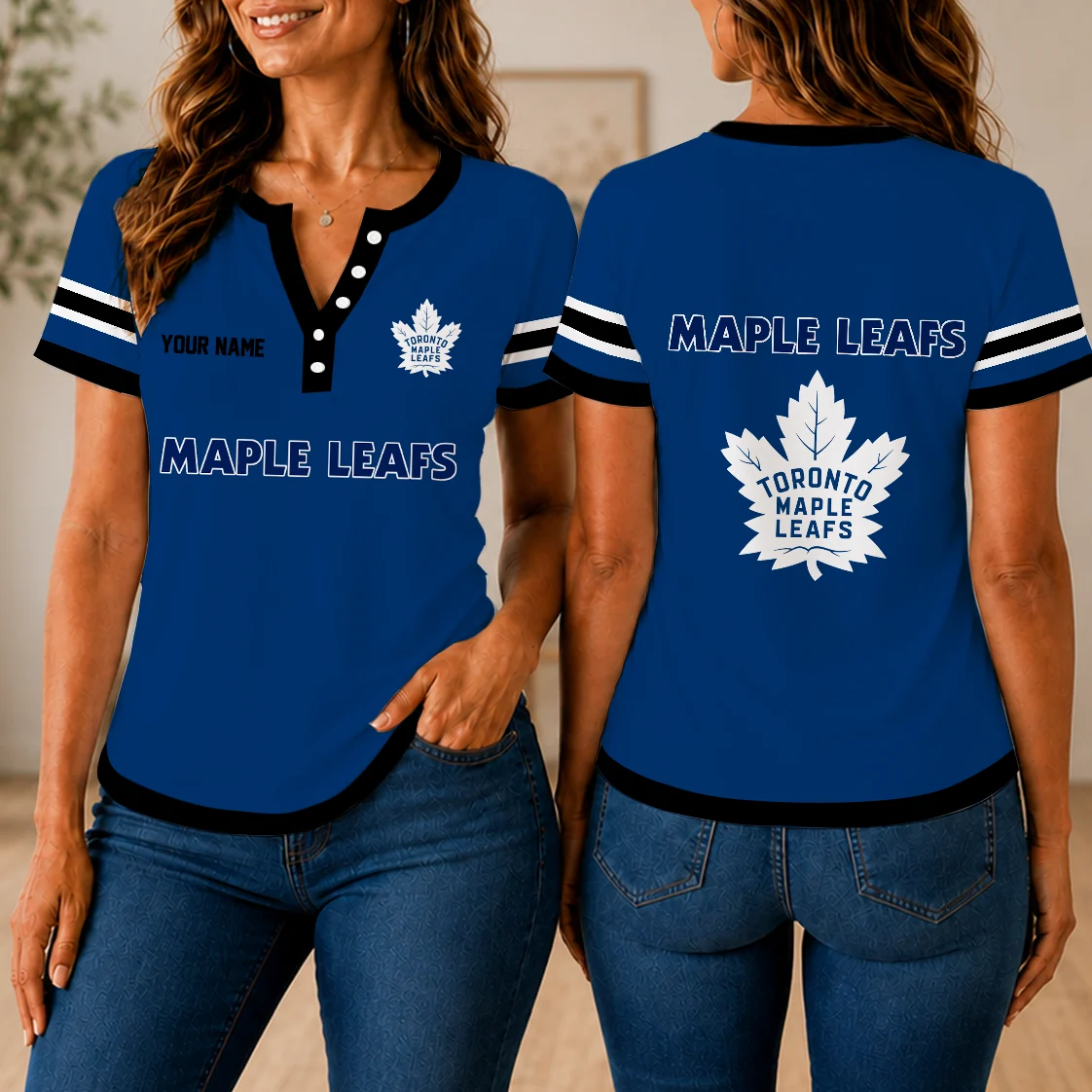 Limited Edition – Customized NHL Toronto Maple Leafs Women’s Short Sleeve Henley T-Shirt