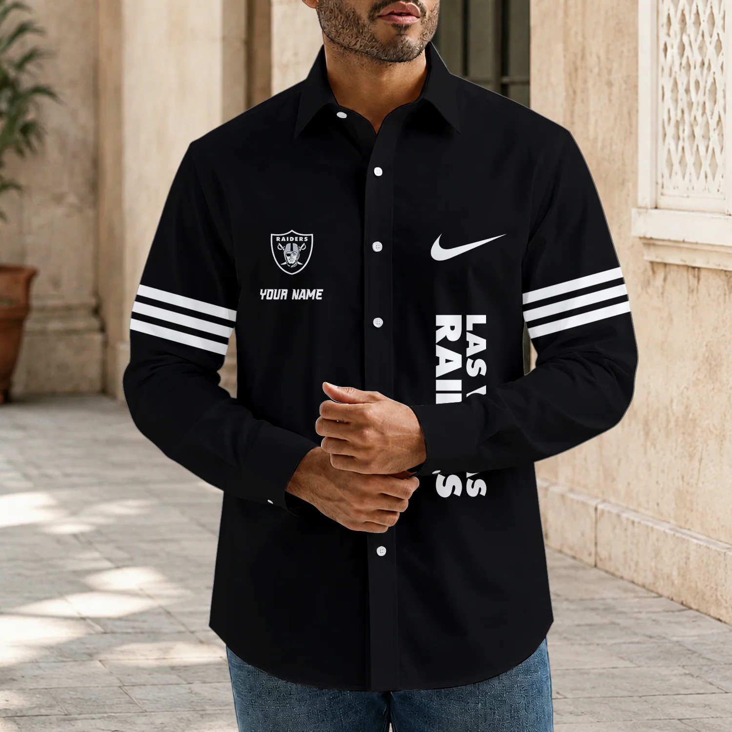 Limited Edition – Customized NFL Las Vegas Raiders Men’s Long Sleeve Button-Up Shirt