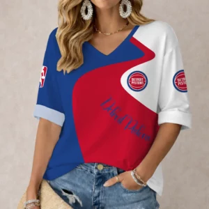 Limited Edition – Customized NBA Detroit Pistons Women’s V-Neck Long Sleeve Shirt