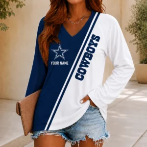 Limited Edition – Customized NFL Dallas Cowboys Women’s V-Neck Long Sleeved Shirt
