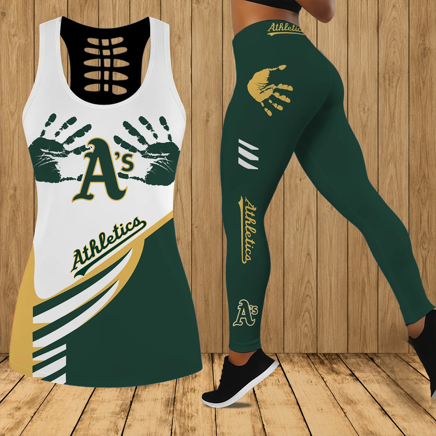Limited Edition – Customized MLB Oakland Athletics Hollow Tank Top & Leggings Set