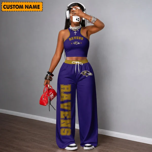 Limited Edition – Customized NFL Baltimore Ravens Women’s Crop Top & Long Pants Set
