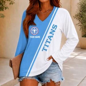 Limited Edition – Customized NFL Tennessee Titans Women’s V-Neck Long Sleeved Shirt