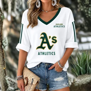 Limited Edition – Customized MLB Oakland Athletics Women’s Heart V-Neck Long Sleeve Shirt