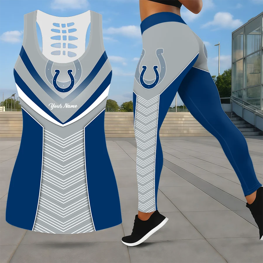 Limited Edition – Customized NFL Indianapolis Colts Leggings & Hollow Tank Top Set