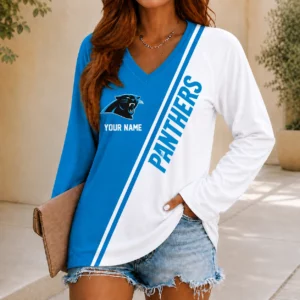 Limited Edition – Customized NFL Carolina Panthers Women’s V-Neck Long Sleeved Shirt