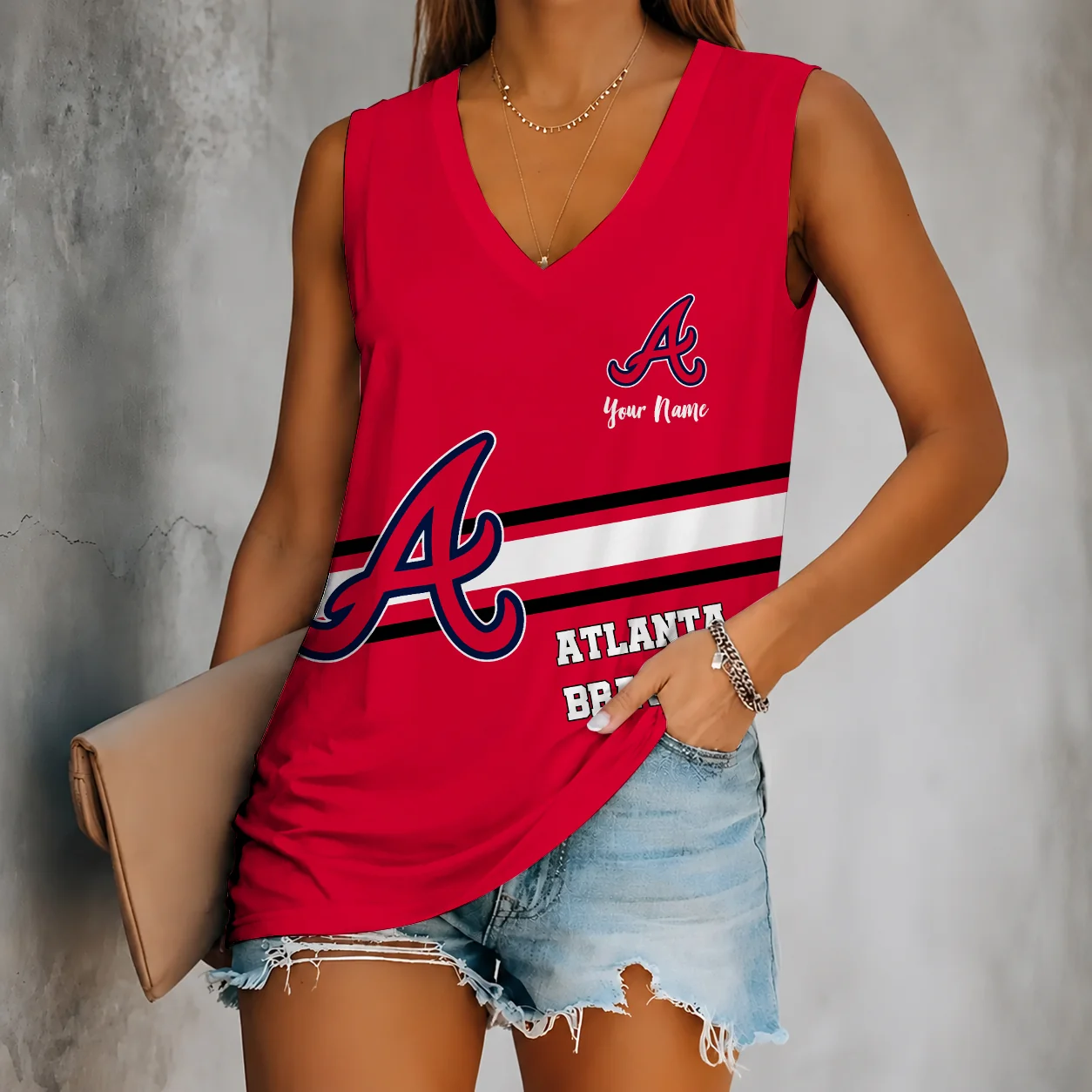 Limited Edition – Customized MLB Atlanta Braves Women’s V-Neck Tank Top