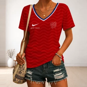 Limited Edition – Customized MLB Washington Nationals V-Neck Female Shirt