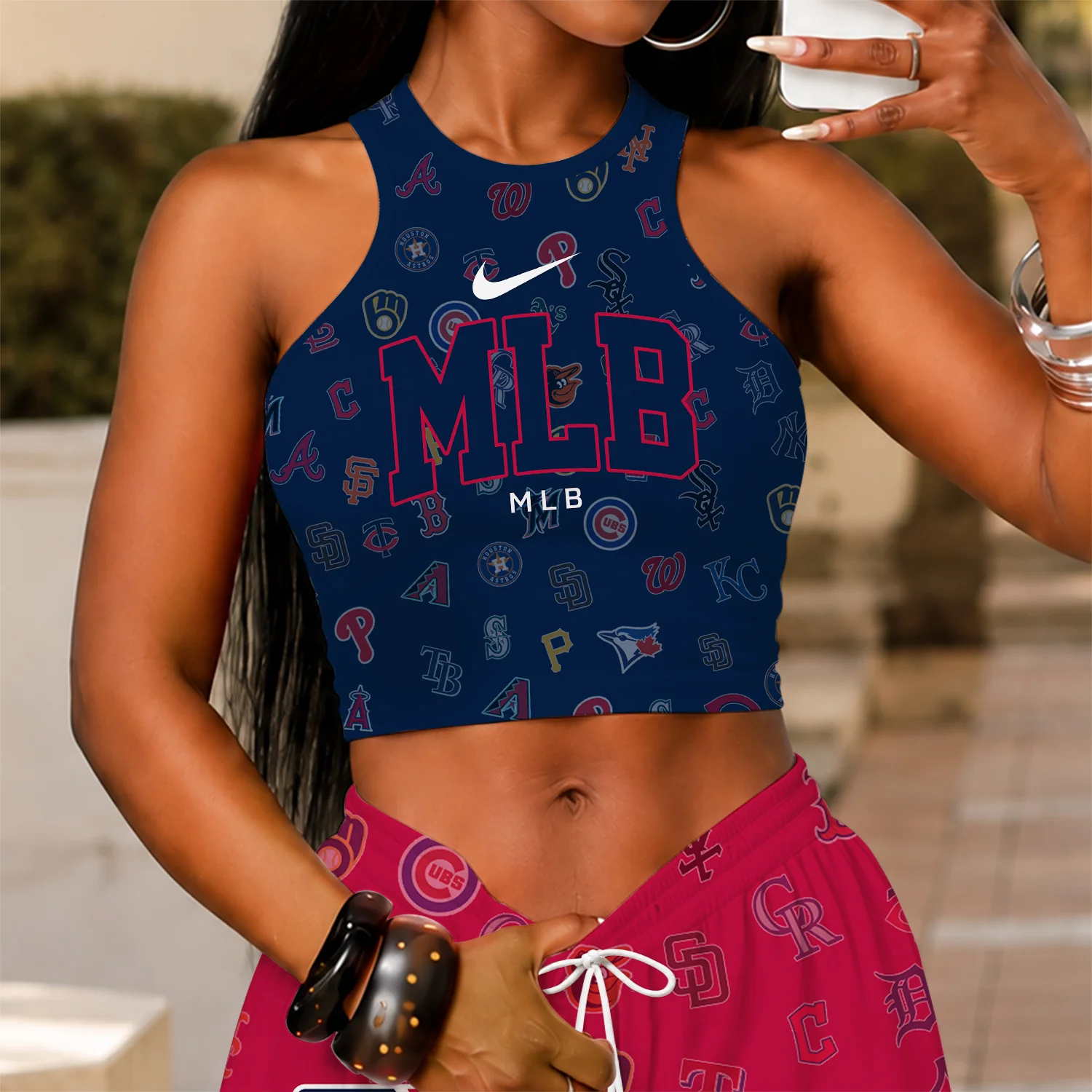 Limited Edition – Customized MLB All Teams Women’s Crop Top & Long Pants Set - Image 2