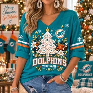 Limited Edition – Customized NFL Miami Dolphins Women’s Heart V-Neck Long Sleeve Shirt