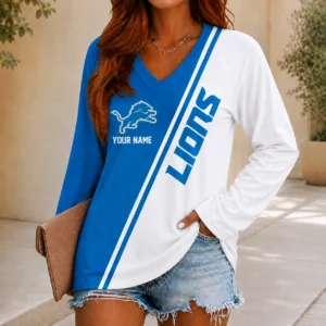 Limited Edition – Customized NFL Detroit Lions Women’s V-Neck Long Sleeved Shirt