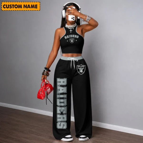 Limited Edition – Customized NFL Las Vegas Raiders Women’s Crop Top & Long Pants Set