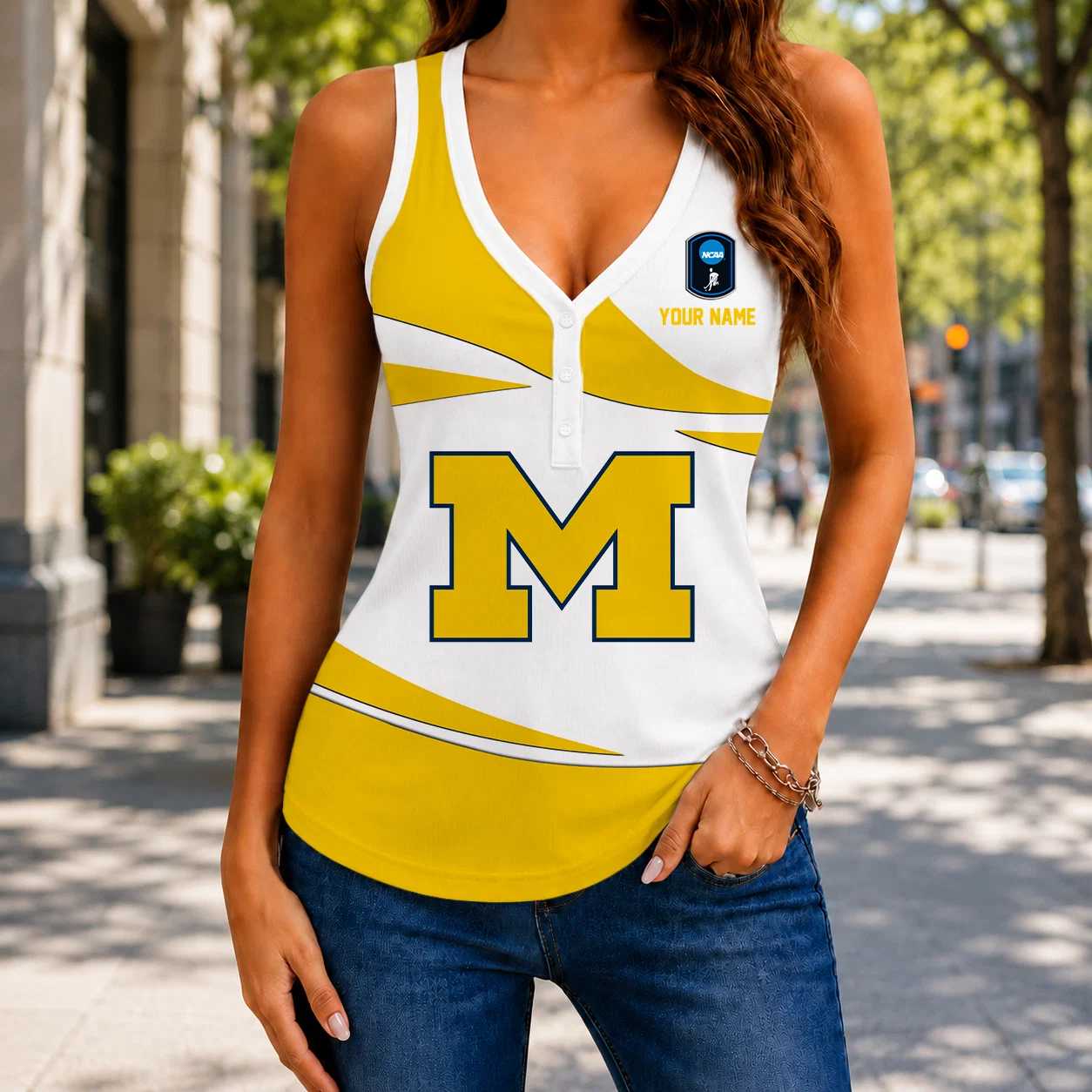 Limited Edition – Customized NCAA Michigan Wolverines Women’s V-Neck Tank Top