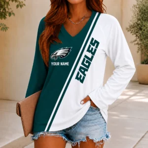 Limited Edition – Customized NFL Philadelphia Eagles Women’s V-Neck Long Sleeved Shirt