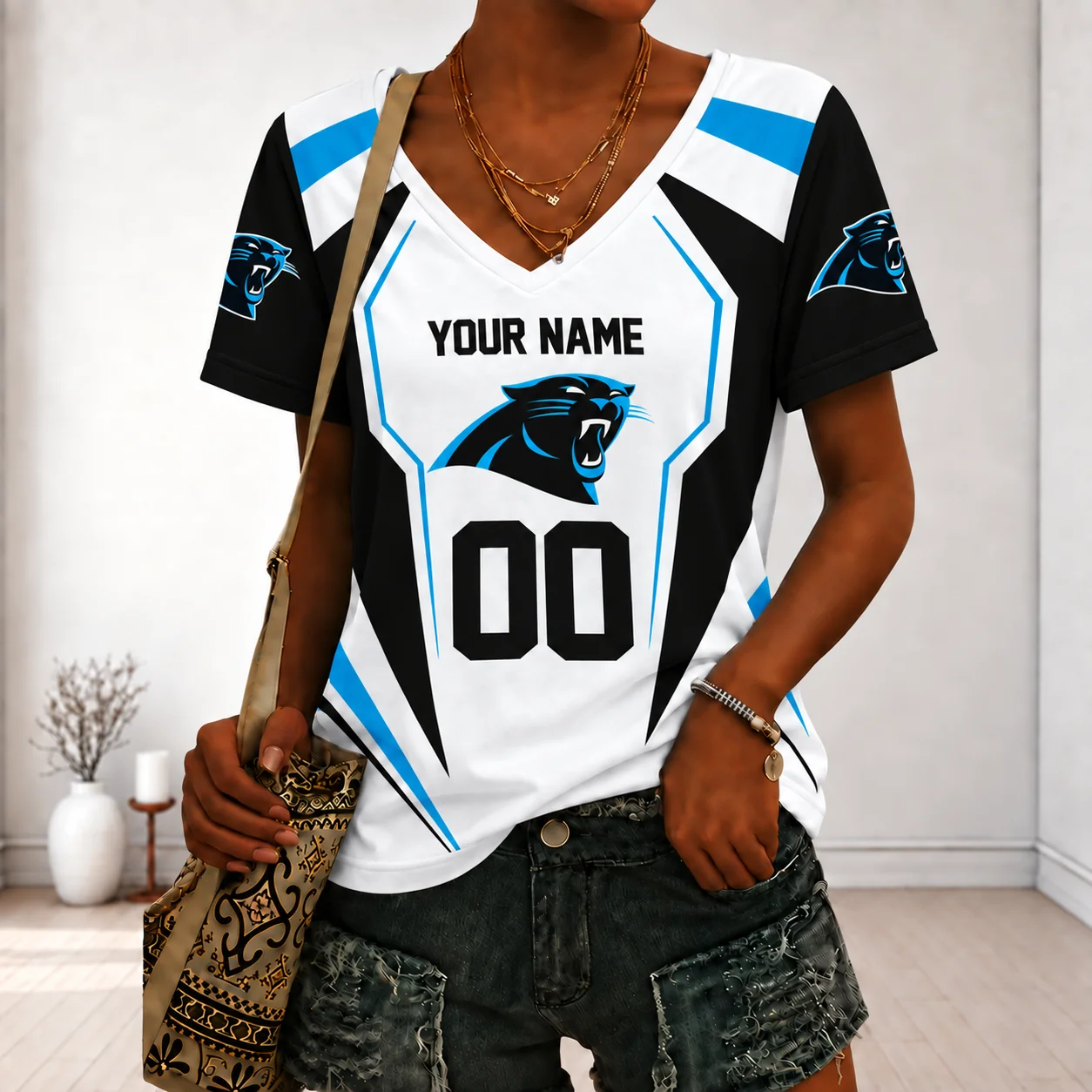 Limited Edition – Customized NFL Carolina Panthers V-Neck Female Shirt