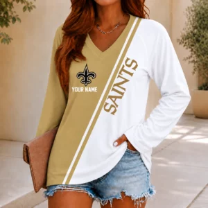 Limited Edition – Customized NFL New Orleans Saints Women’s V-Neck Long Sleeved Shirt