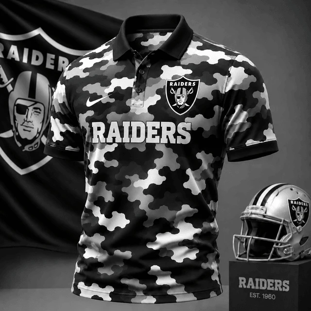 Limited Edition – Customized NFL Las Vegas Raiders Camo Polo Shirt