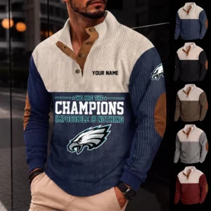 Limited Edition – Customized NFL Philadelphia Eagles Button Sweatshirts Stand Collar