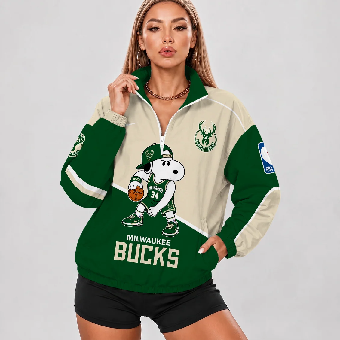 Limited Edition – Customized NBA Milwaukee Bucks V-Neck Zipper Sweatshirt Jacket