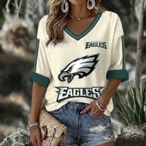 Limited Edition – Customized NFL Philadelphia Eagles Women’s Heart V-Neck Long Sleeve Shirt