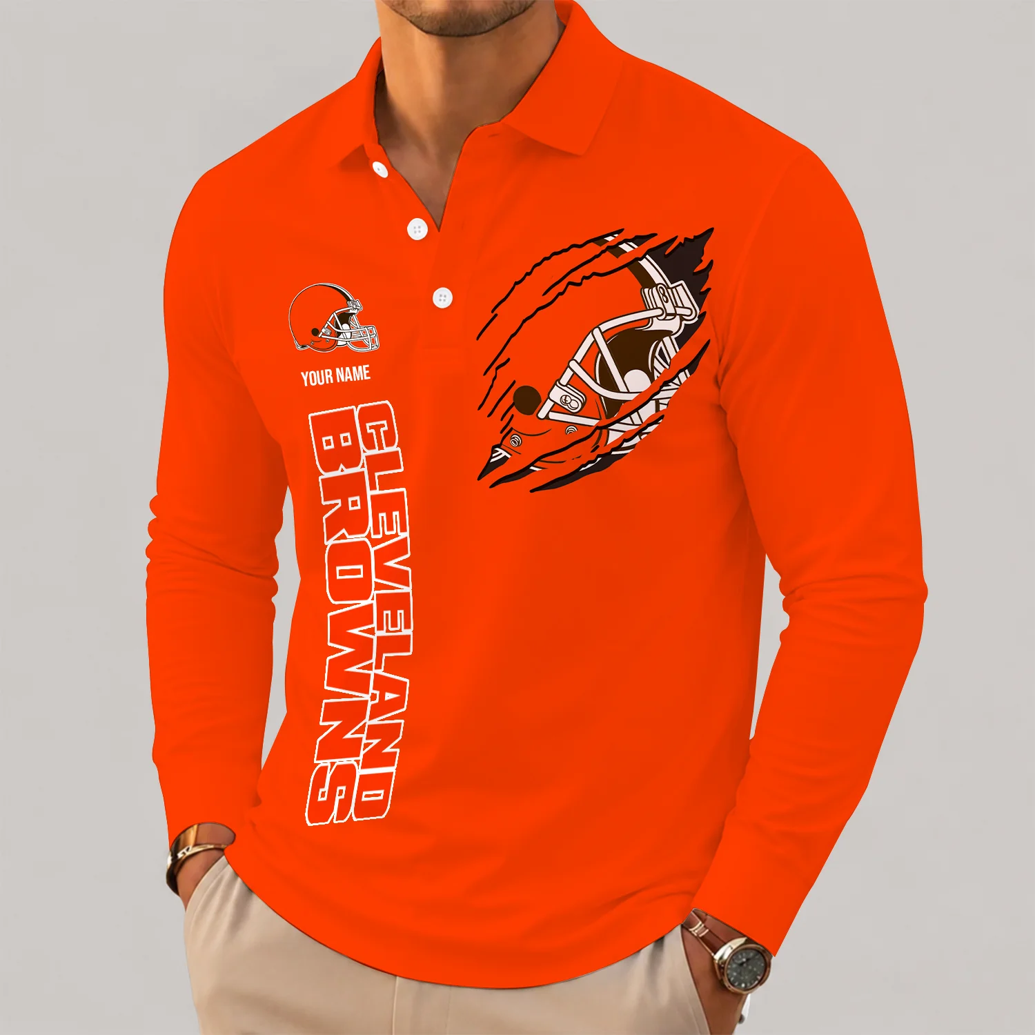 Limited Edition – Customized NFL Cleveland Browns Long Sleeve Polo Shirt