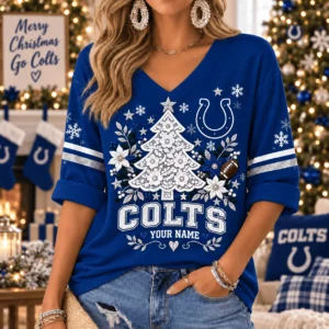 Limited Edition – Customized NFL Indianapolis Colts Women’s Heart V-Neck Long Sleeve Shirt
