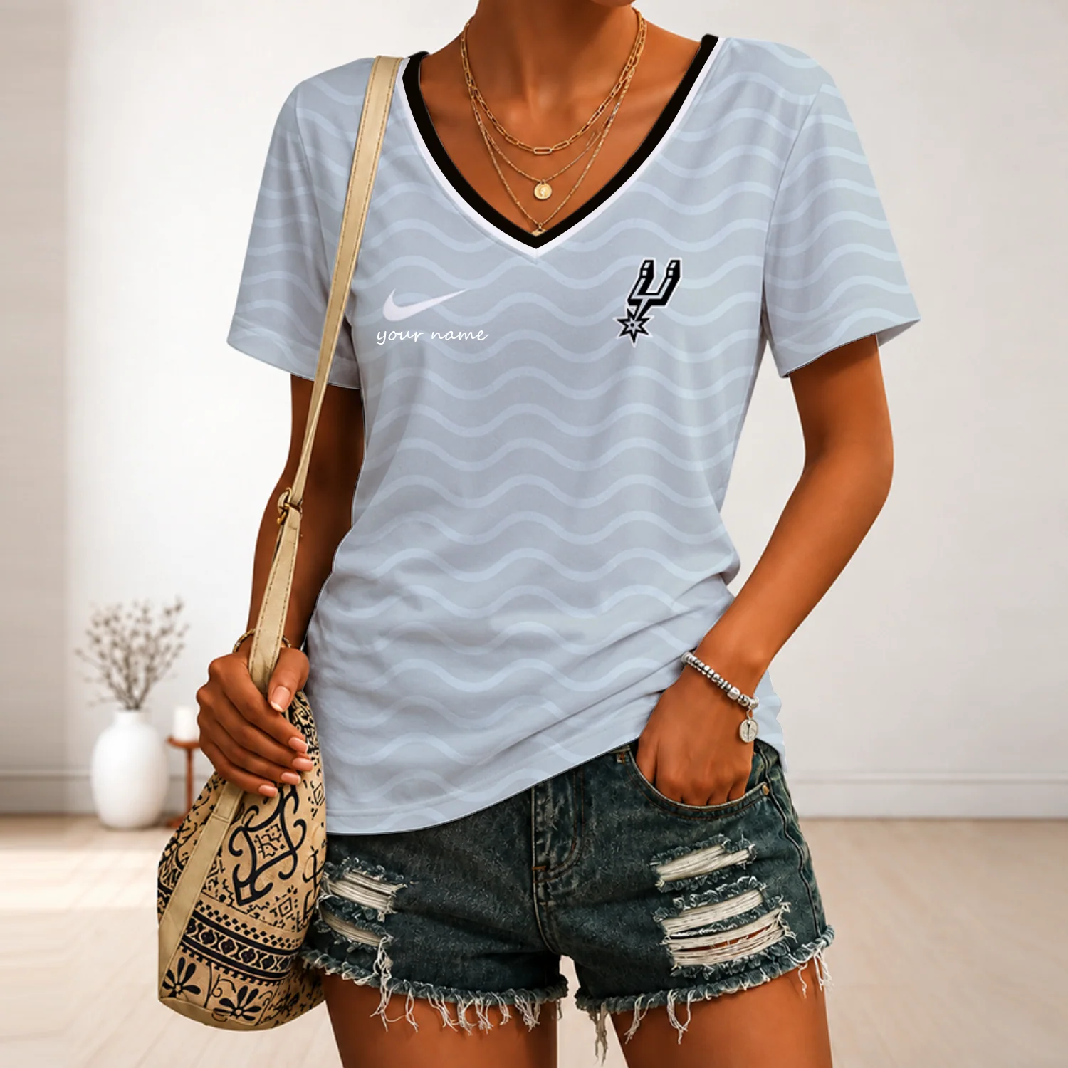Limited Edition – Customized NBA San Antonio Spurs V-Neck Female Shirt