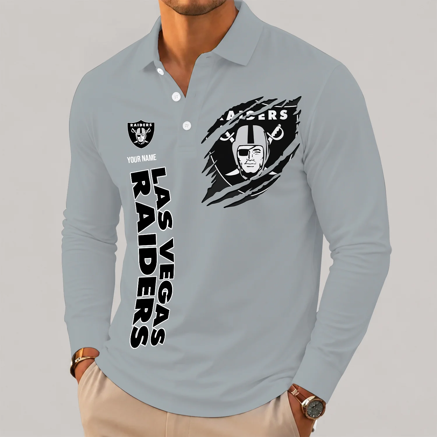 Limited Edition – Customized NFL Las Vegas Raiders Long Sleeve Polo Shirt