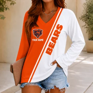 Limited Edition – Customized NFL Chicago Bears Women’s V-Neck Long Sleeved Shirt