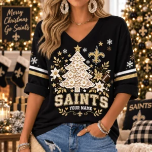 Limited Edition – Customized NFL New Orleans Saints Women’s Heart V-Neck Long Sleeve Shirt