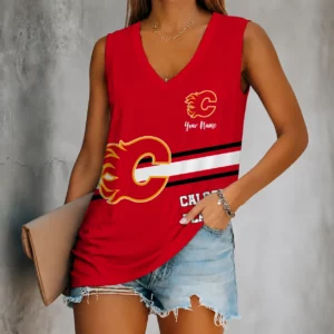 Limited Edition – Customized NHL Calgary Flames Women’s V-Neck Tank Top