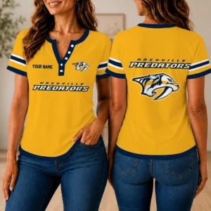 Limited Edition – Customized NHL Nashville Predators Women’s Short Sleeve Henley T-Shirt