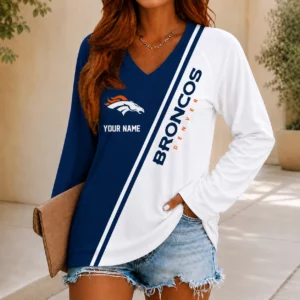 Limited Edition – Customized NFL Denver Broncos Women’s V-Neck Long Sleeved Shirt