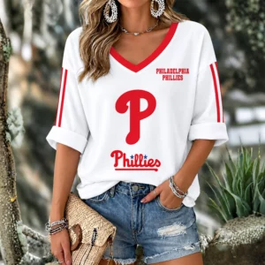 Limited Edition – Customized MLB Philadelphia Phillies Women’s Heart V-Neck Long Sleeve Shirt