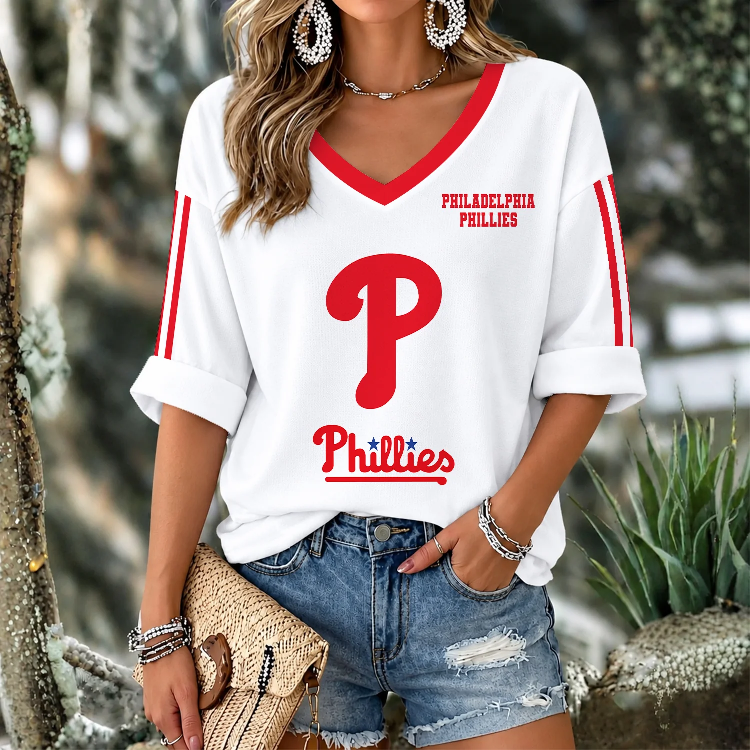Limited Edition – Customized MLB Philadelphia Phillies Women’s Heart V-Neck Long Sleeve Shirt